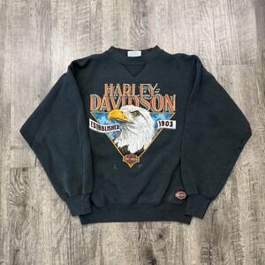 Vintage Harley Davidson Eagle Biker Distressed Crewneck Sweatshirt USA Sz M